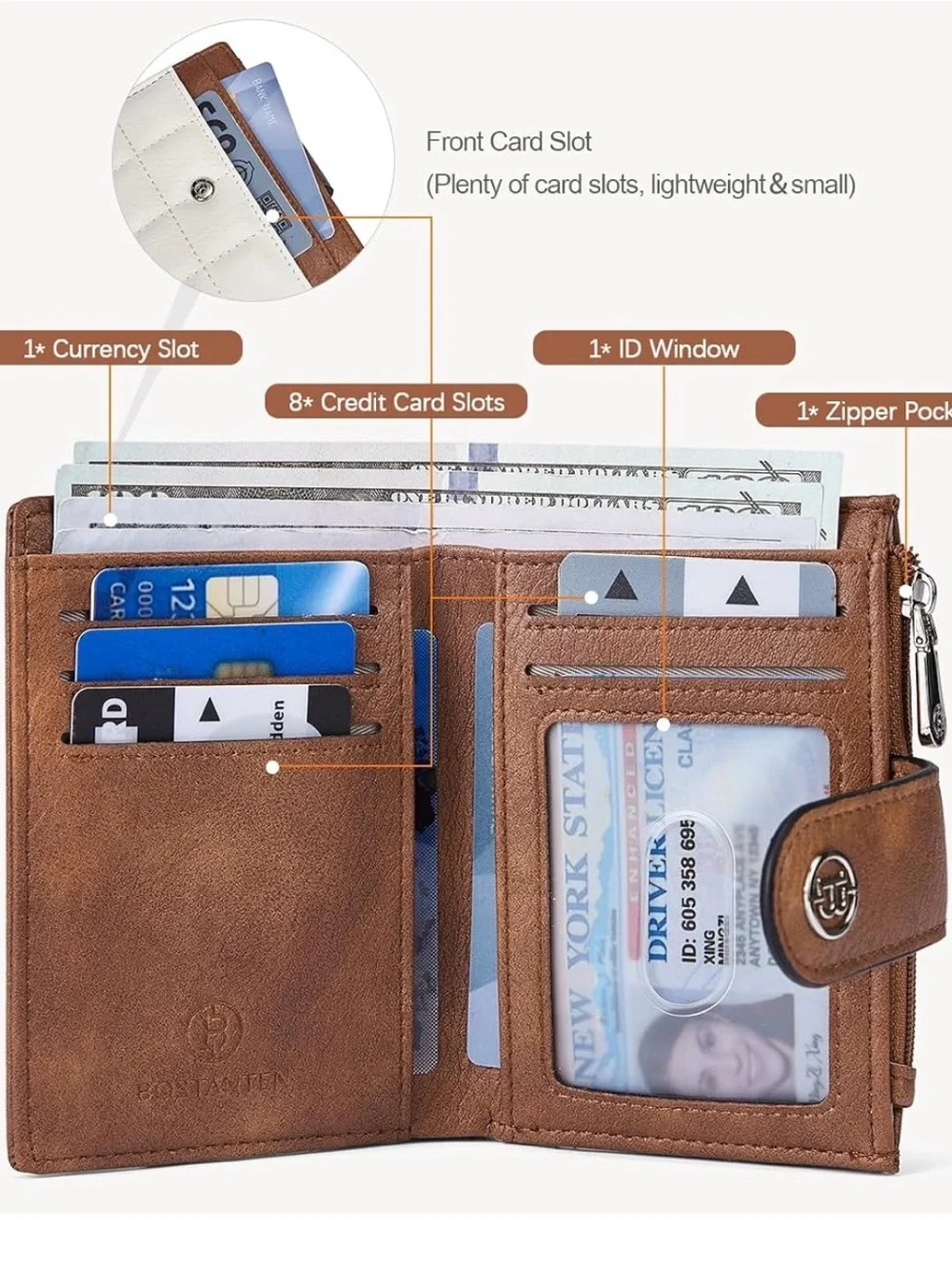 Bostanten Luna Quilted Classic Two-Tone Wallet - Brown & Cream, Faux Leather-NEW
